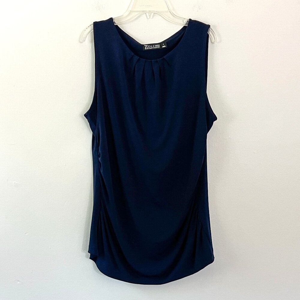 7th avenue New York & Company // navy blue ruched tank top blouse M